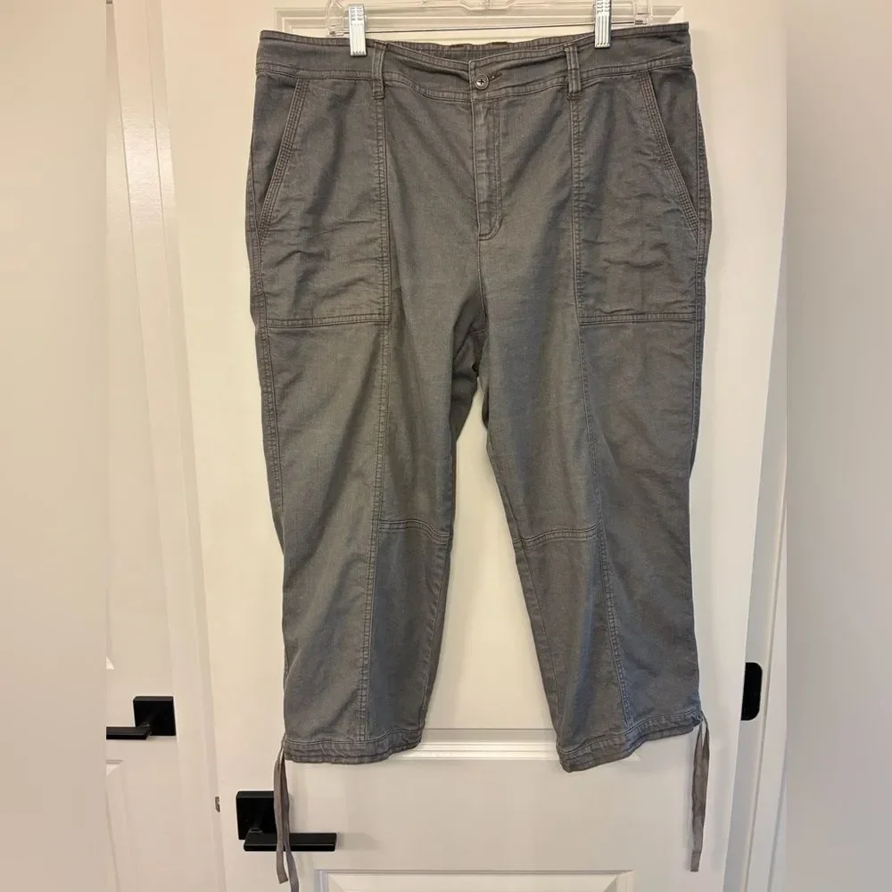 EILEEN FISHER Chino Cropped Pants Oragnic Cotton Elastane Blend Gray Size 16